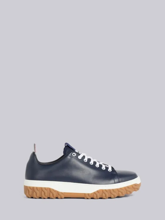 Vitello Calf Leather Cable Knit Sole Court Sneaker Navy Men Thom Browne Sneakers