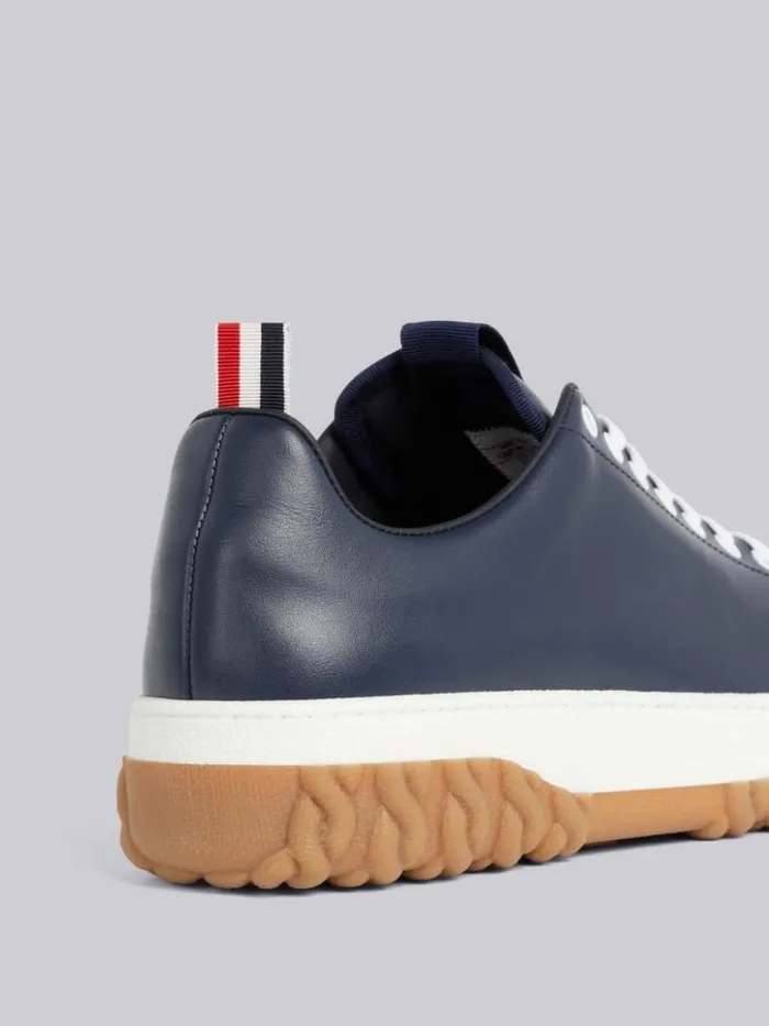 Vitello Calf Leather Cable Knit Sole Court Sneaker Navy Men Thom Browne Sneakers
