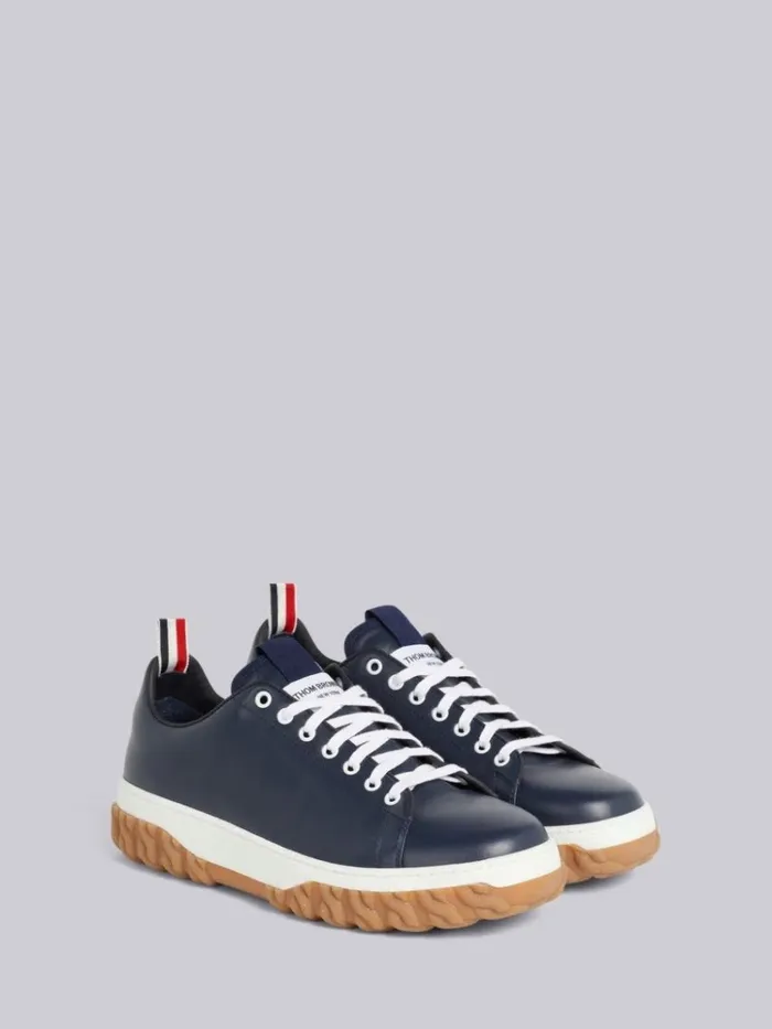Vitello Calf Leather Cable Knit Sole Court Sneaker Navy Men Thom Browne Sneakers
