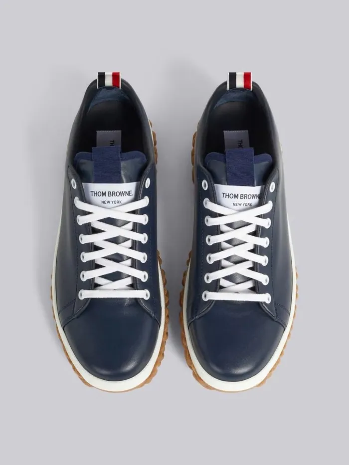 Vitello Calf Leather Cable Knit Sole Court Sneaker Navy Men Thom Browne Sneakers