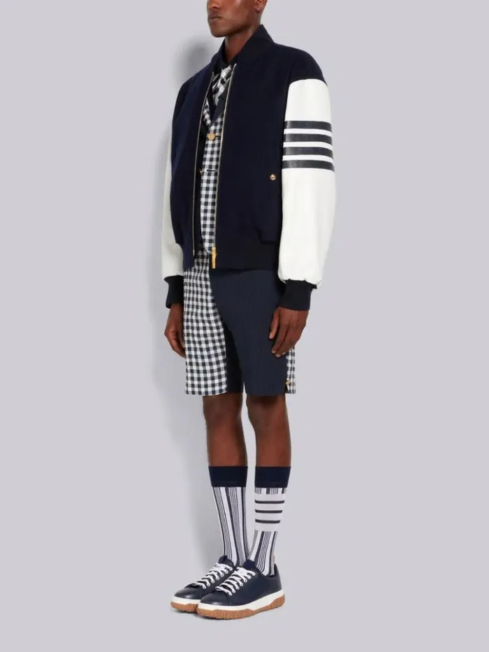 Vitello Calf Leather Cable Knit Sole Court Sneaker Navy Men Thom Browne Sneakers
