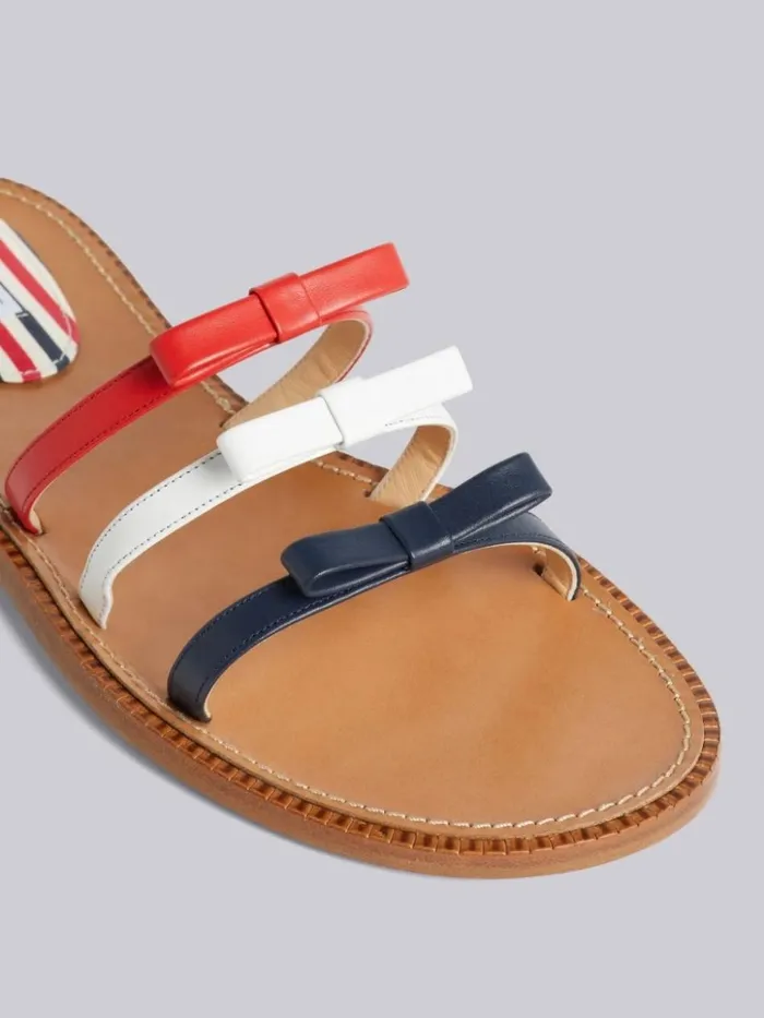 Vitello Calf Leather Three Bow Slide Sandal Multicolor Women Thom Browne Slippers and Sandals