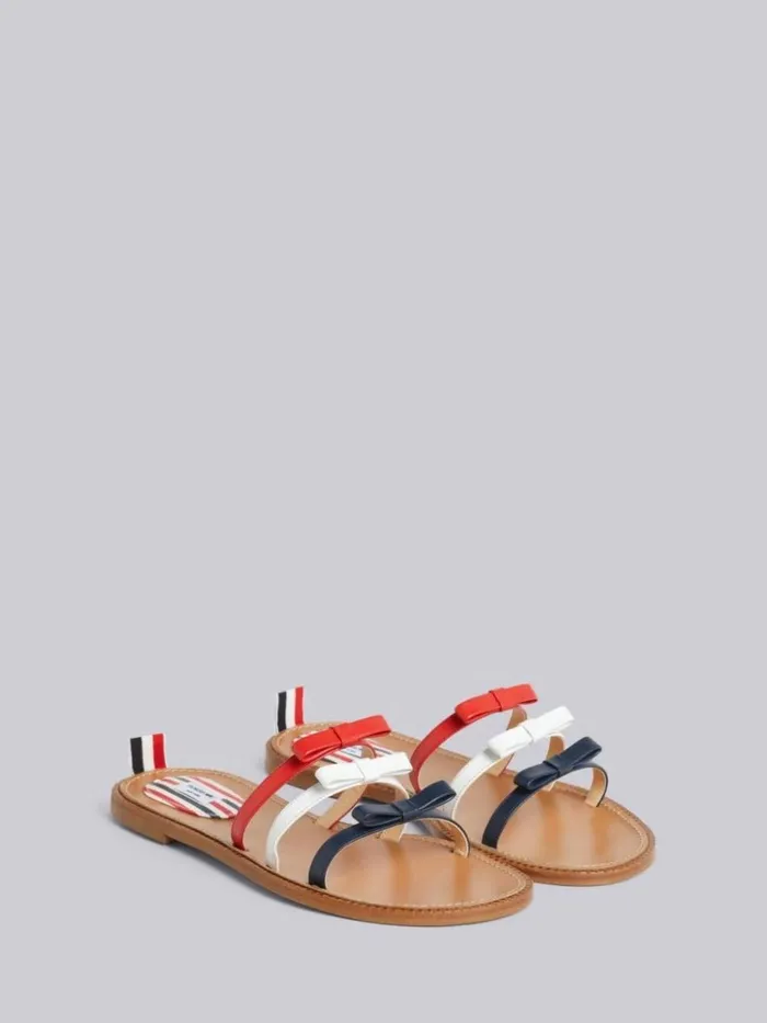 Vitello Calf Leather Three Bow Slide Sandal Multicolor Women Thom Browne Slippers and Sandals
