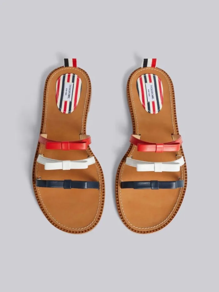Vitello Calf Leather Three Bow Slide Sandal Multicolor Women Thom Browne Slippers and Sandals