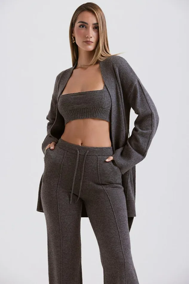 Women Alaia Charcoal Cashmere Blend Belted Cardigan House Of CB Tops