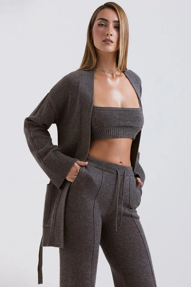 Women Alaia Charcoal Cashmere Blend Belted Cardigan House Of CB Tops