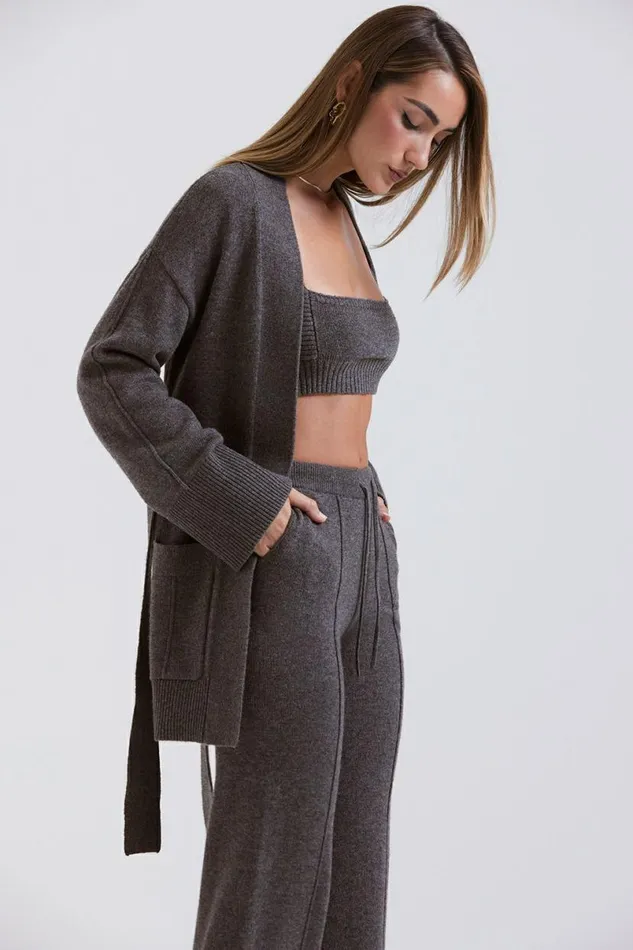 Women Alaia Charcoal Cashmere Blend Belted Cardigan House Of CB Tops