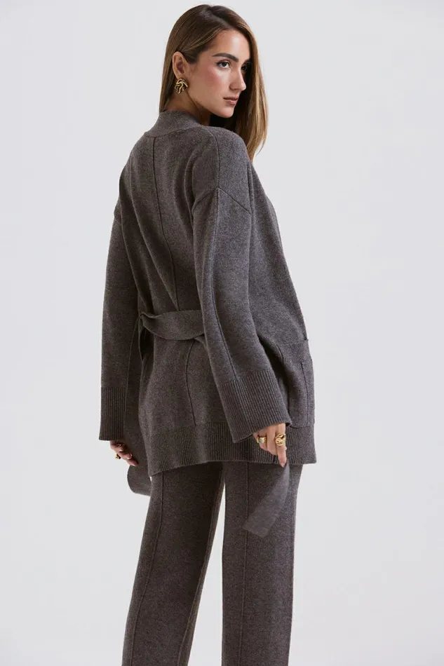 Women Alaia Charcoal Cashmere Blend Belted Cardigan House Of CB Tops