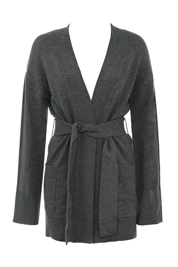 Women Alaia Charcoal Cashmere Blend Belted Cardigan House Of CB Tops