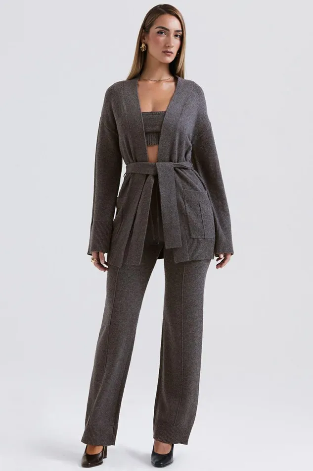Women Alaia Charcoal Cashmere Blend Belted Cardigan House Of CB Tops
