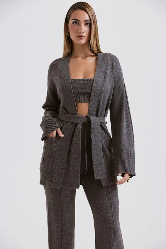 Women Alaia Charcoal Cashmere Blend Belted Cardigan House Of CB Tops