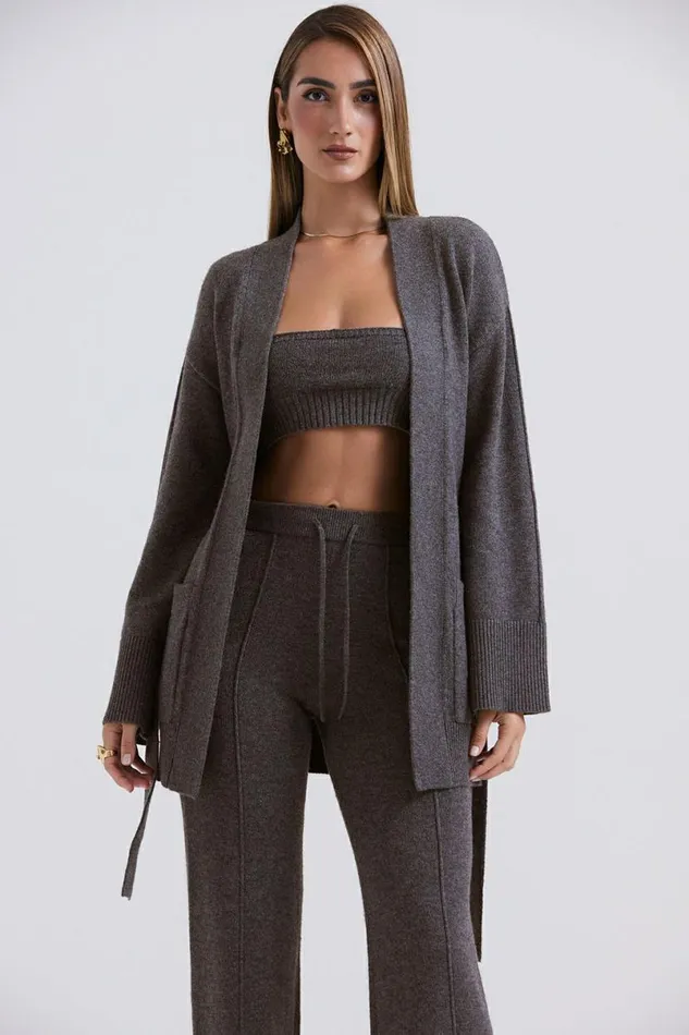 Women Alaia Charcoal Cashmere Blend Belted Cardigan House Of CB Tops