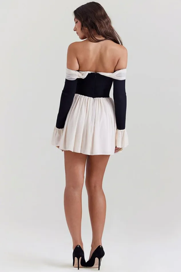 Women Alana Black and Cream Off Shoulder Dress House Of CB Dresses