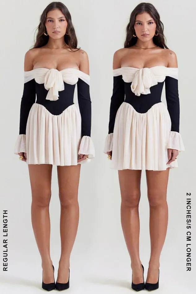 Women Alana Black and Cream Off Shoulder Dress House Of CB Dresses