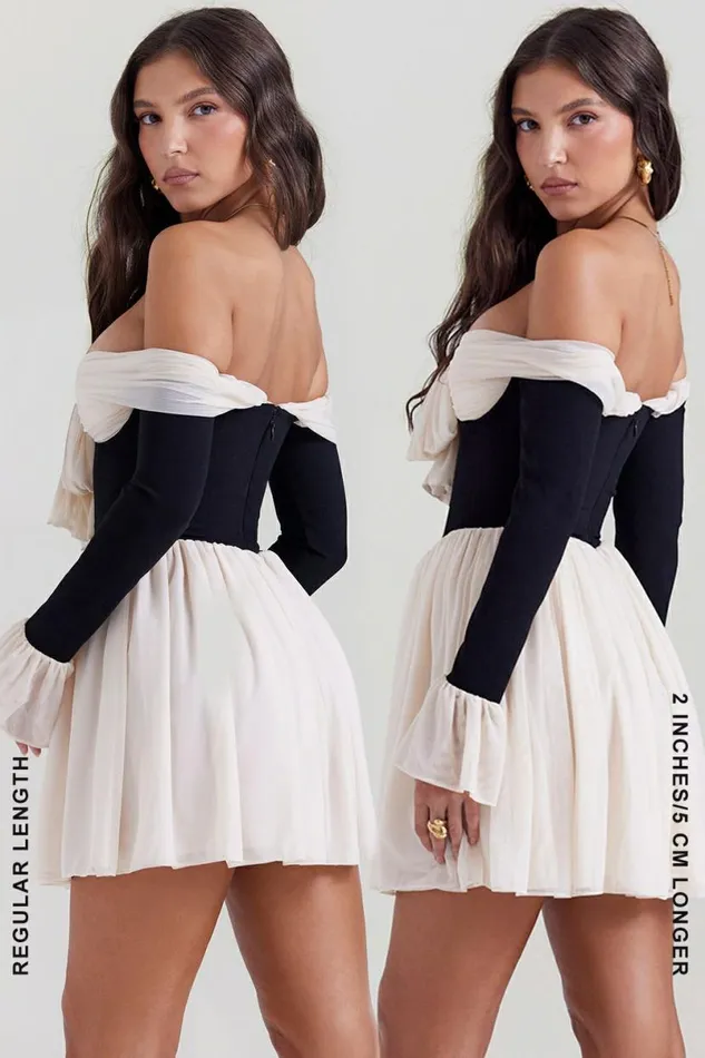 Women Alana Black and Cream Off Shoulder Dress House Of CB Dresses