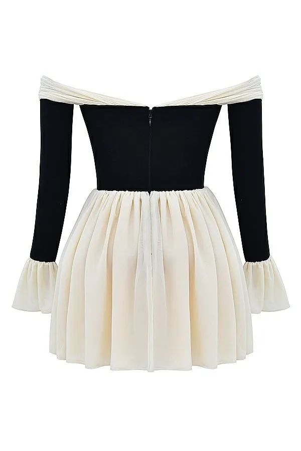 Women Alana Black and Cream Off Shoulder Dress House Of CB Dresses