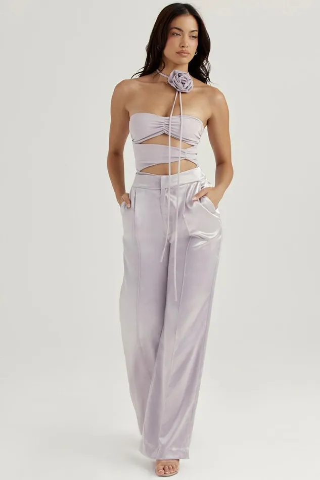 Women Alivia Grey Satin Trousers House Of CB Bottoms