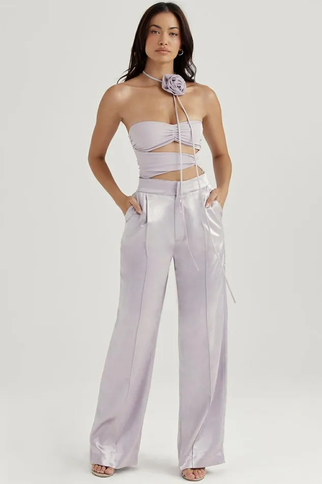 Women Alivia Grey Satin Trousers House Of CB Bottoms Women Alivia Grey Satin Trousers House Of CB Bottoms