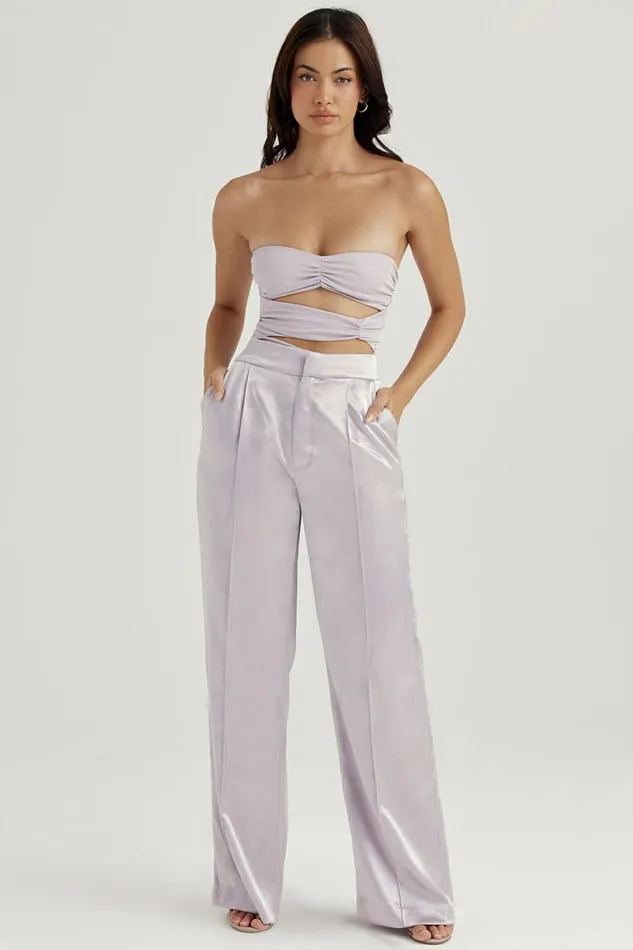 Women Alivia Grey Satin Trousers House Of CB Bottoms Women Alivia Grey Satin Trousers House Of CB Bottoms