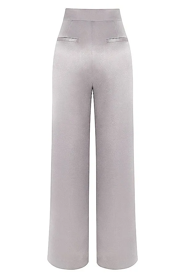 Women Alivia Grey Satin Trousers House Of CB Bottoms Women Alivia Grey Satin Trousers House Of CB Bottoms