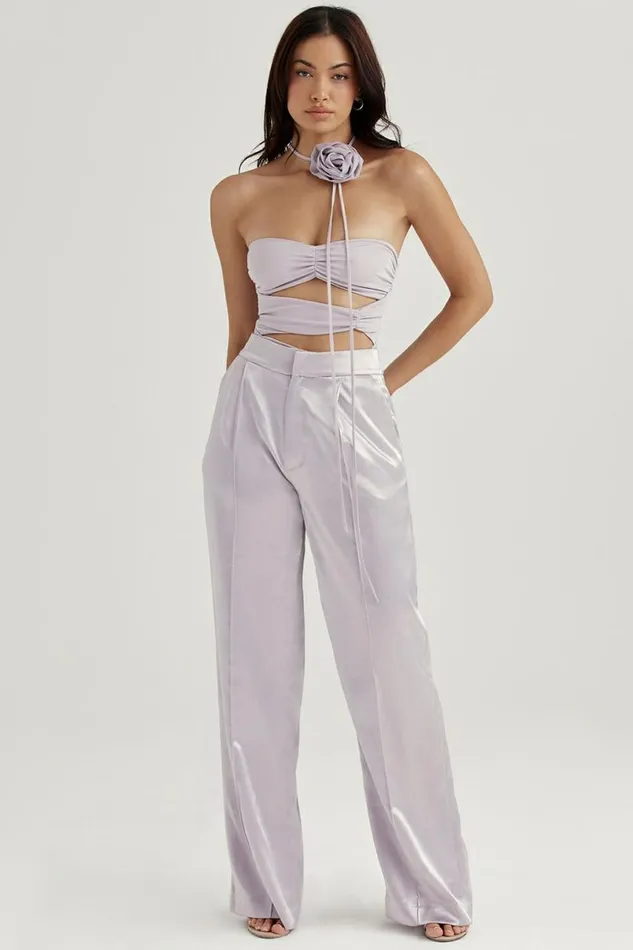 Women Alivia Grey Satin Trousers House Of CB Bottoms Women Alivia Grey Satin Trousers House Of CB Bottoms