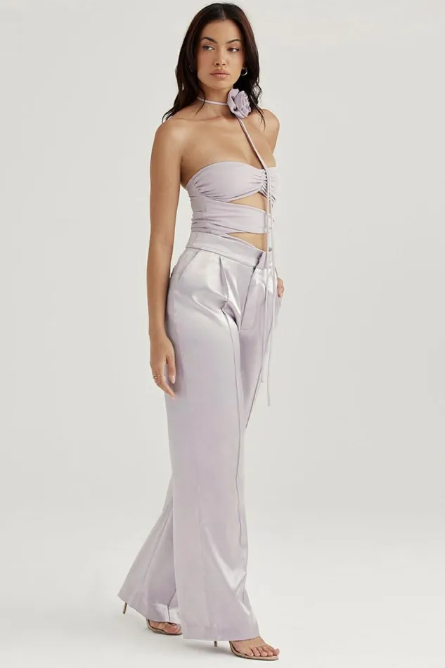 Women Alivia Grey Satin Trousers House Of CB Bottoms Women Alivia Grey Satin Trousers House Of CB Bottoms