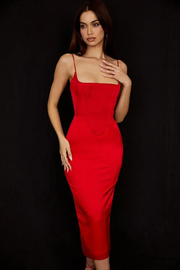 Women Anais Scarlet Satin Corset Midi Dress House Of CB Dresses Women Anais Scarlet Satin Corset Midi Dress House Of CB Dresses