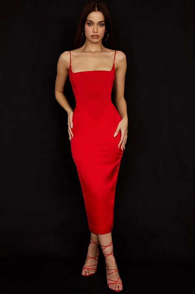 Women Anais Scarlet Satin Corset Midi Dress House Of CB Dresses Women Anais Scarlet Satin Corset Midi Dress House Of CB Dresses