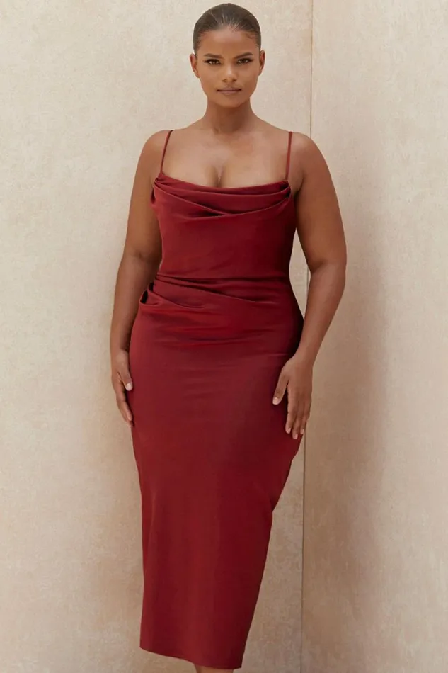 Women Anja Wine Satin Corset Midi Dress House Of CB Dresses