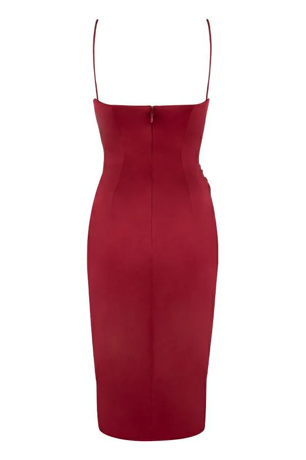 Women Anja Wine Satin Corset Midi Dress House Of CB Dresses