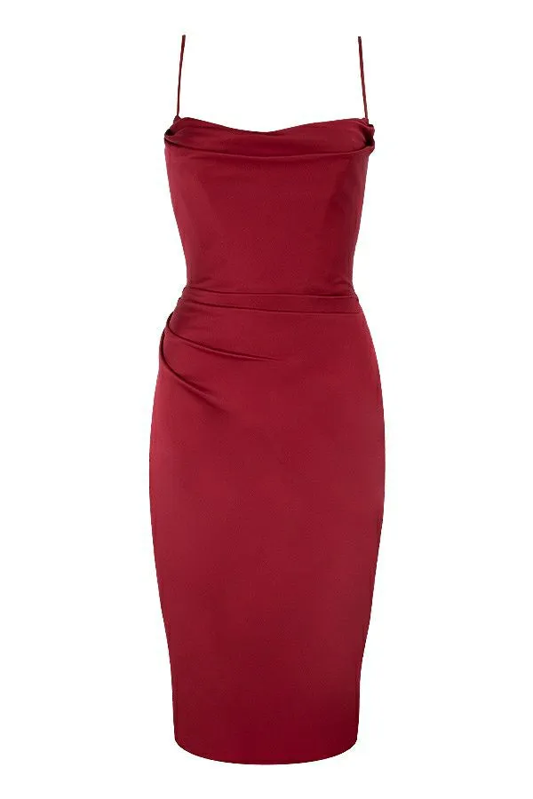 Women Anja Wine Satin Corset Midi Dress House Of CB Dresses