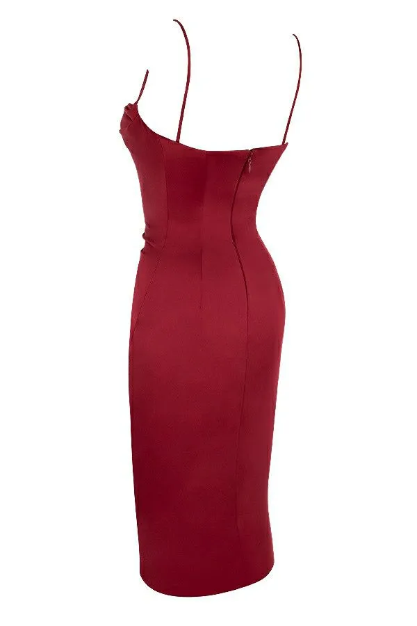 Women Anja Wine Satin Corset Midi Dress House Of CB Dresses