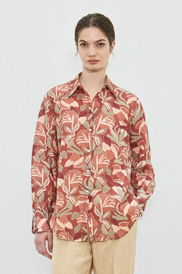 Women ANNA 8211 Cotton Linen Shirt 8211 Burn Red Massimo Alba Shirts