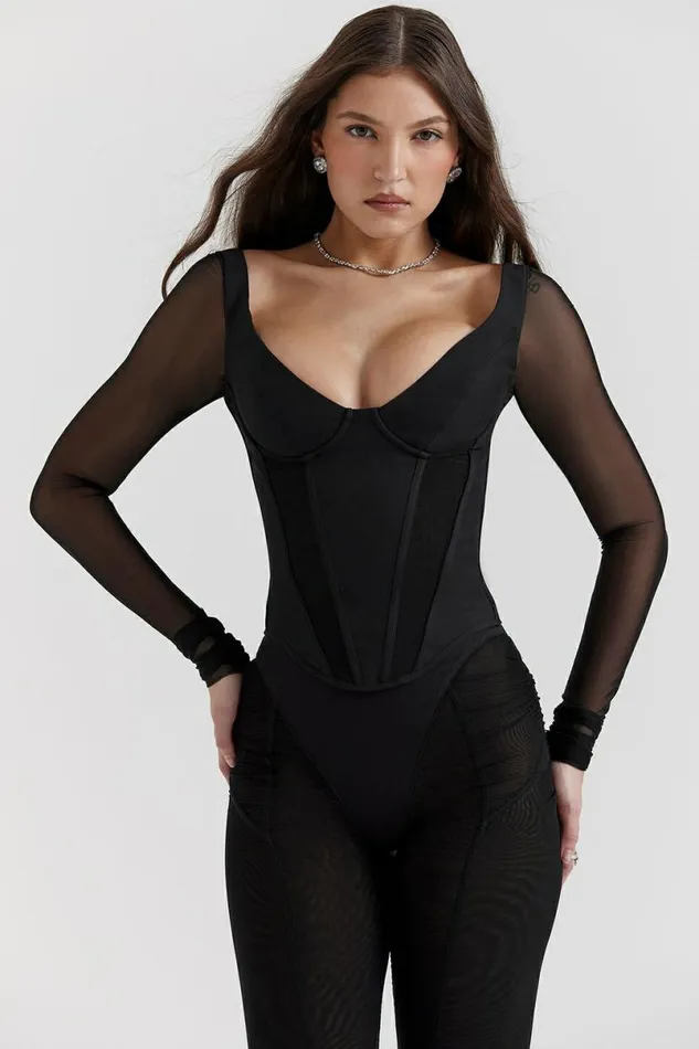 Women Araminta Black Long Sleeve Corset House Of CB Corsets