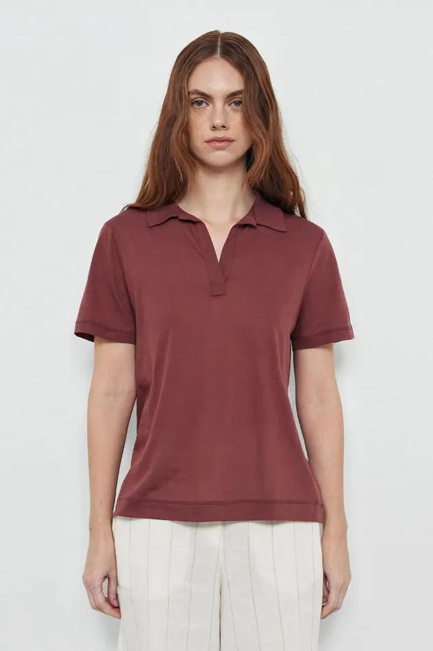 Women ARUBAW 8211 Cotton Silk Jersey Short Sleeve Polo Shirt 8211 Dim Burgundy Massimo Alba Gifts For Her Women ARUBAW 8211 Cotton Silk Jersey Short Sleeve Polo Shirt 8211 Dim Burgundy Massimo Alba Gifts For Her