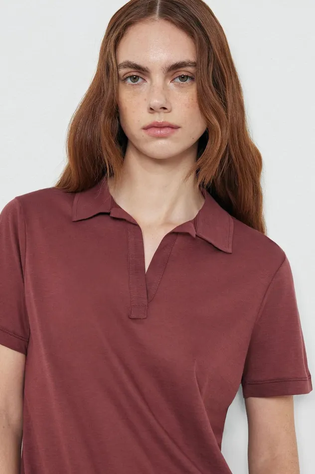 Women ARUBAW 8211 Cotton Silk Jersey Short Sleeve Polo Shirt 8211 Dim Burgundy Massimo Alba Gifts For Her