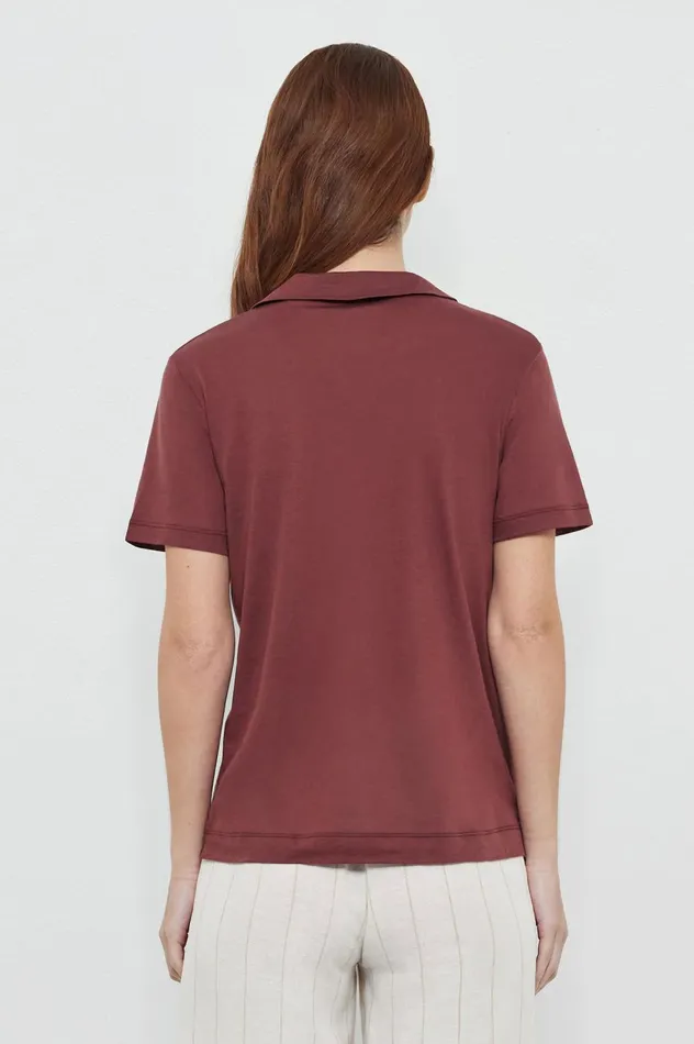 Women ARUBAW 8211 Cotton Silk Jersey Short Sleeve Polo Shirt 8211 Dim Burgundy Massimo Alba Gifts For Her