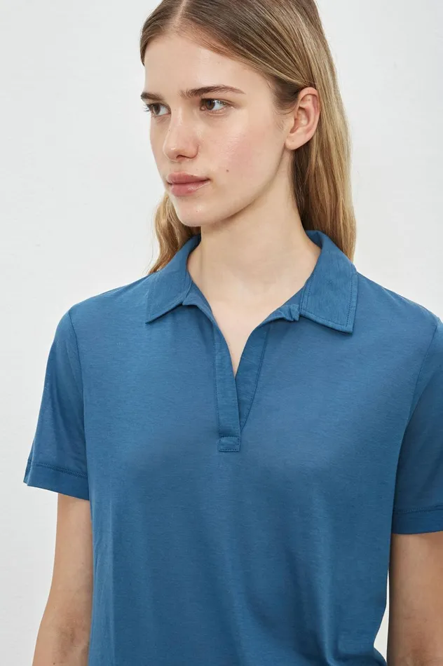 Women ARUBAW 8211 Cotton Silk Jersey Short Sleeve Polo Shirt 8211 Oltremare Massimo Alba Tops Women ARUBAW 8211 Cotton Silk Jersey Short Sleeve Polo Shirt 8211 Oltremare Massimo Alba Tops