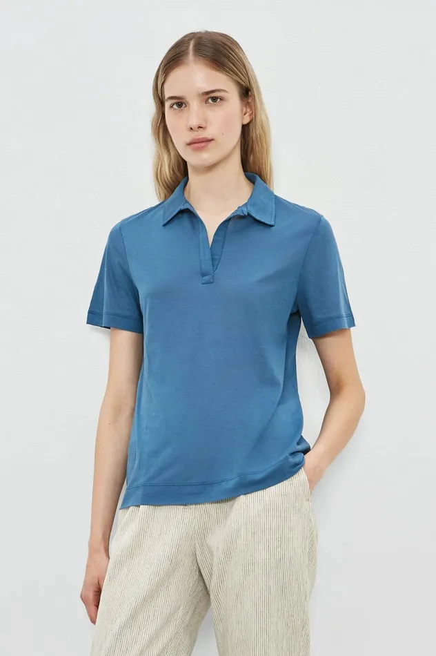 Women ARUBAW 8211 Cotton Silk Jersey Short Sleeve Polo Shirt 8211 Oltremare Massimo Alba Tops