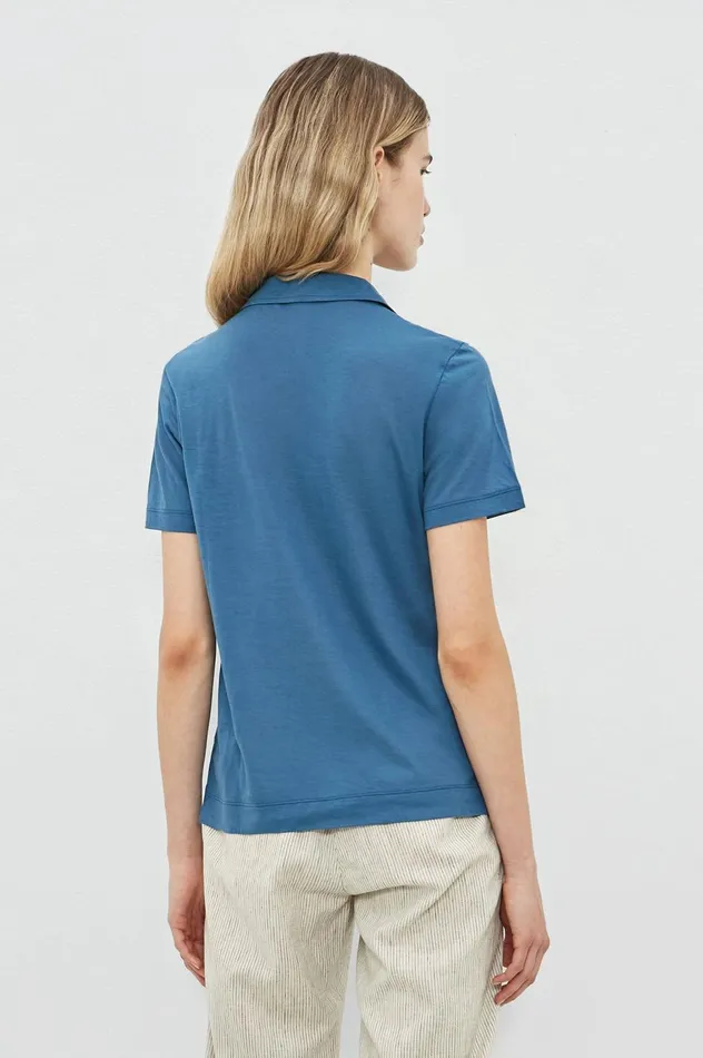 Women ARUBAW 8211 Cotton Silk Jersey Short Sleeve Polo Shirt 8211 Oltremare Massimo Alba Tops