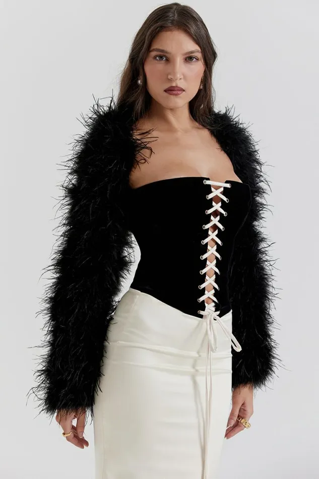Women Ash Black Marabou Sleeve Jacket House Of CB Outerwear