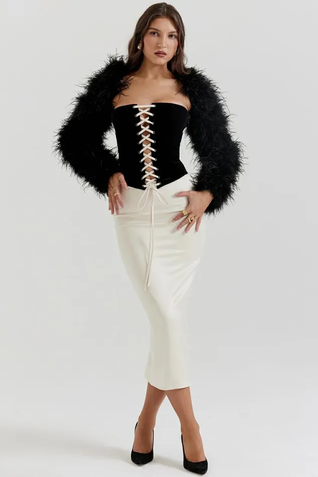 Women Ash Black Marabou Sleeve Jacket House Of CB Outerwear
