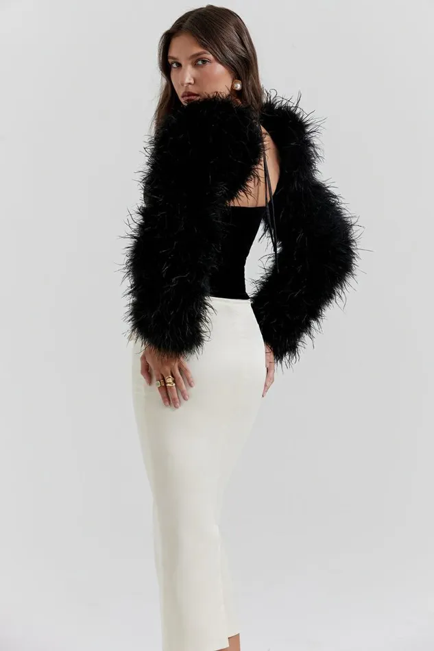 Women Ash Black Marabou Sleeve Jacket House Of CB Outerwear