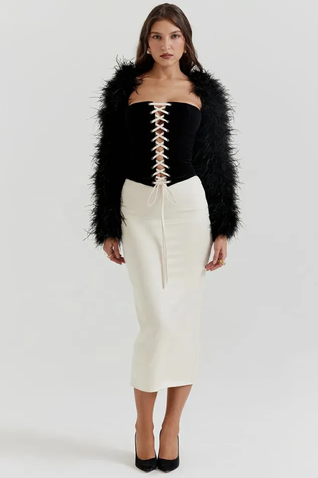 Women Ash Black Marabou Sleeve Jacket House Of CB Outerwear