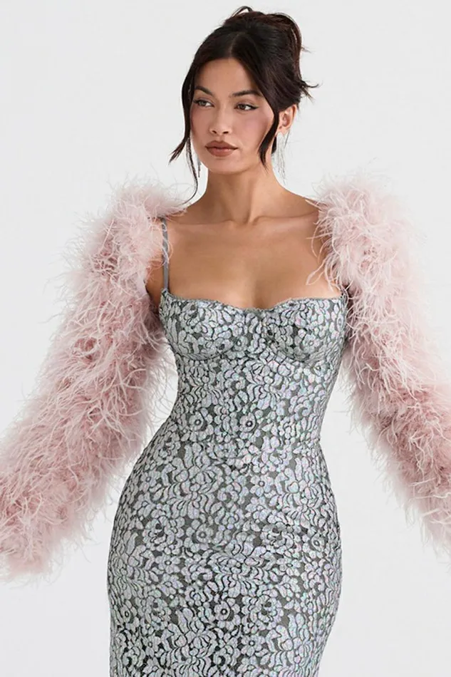 Women Ash Soft Pink Marabou Sleeve Jacket House Of CB Outerwear