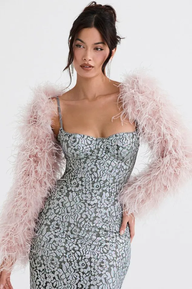 Women Ash Soft Pink Marabou Sleeve Jacket House Of CB Outerwear