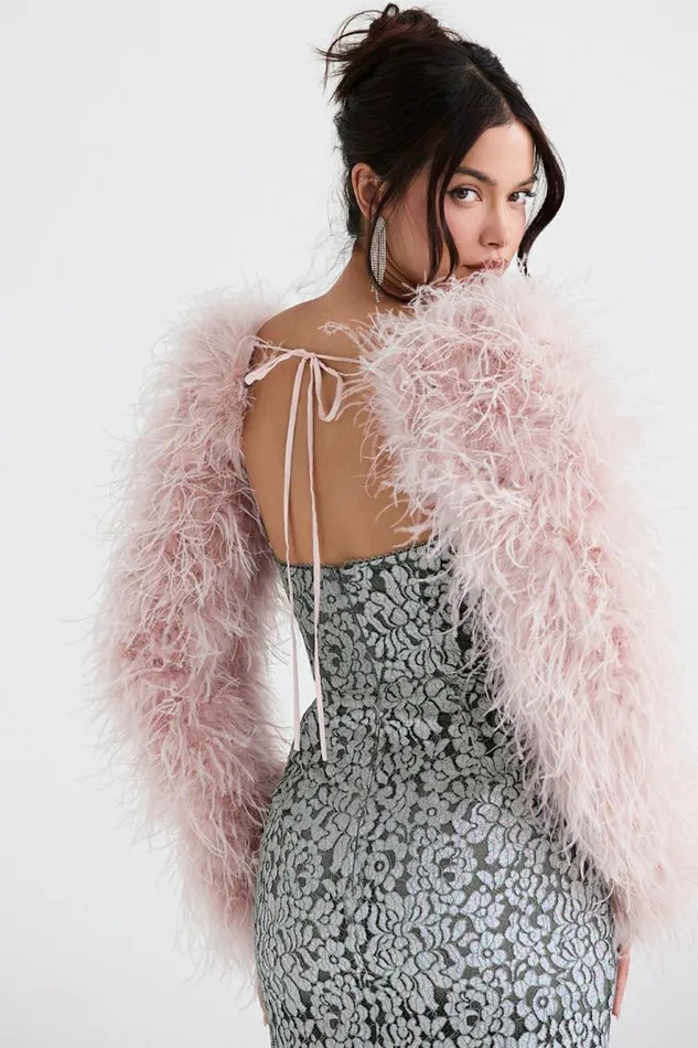 Women Ash Soft Pink Marabou Sleeve Jacket House Of CB Outerwear