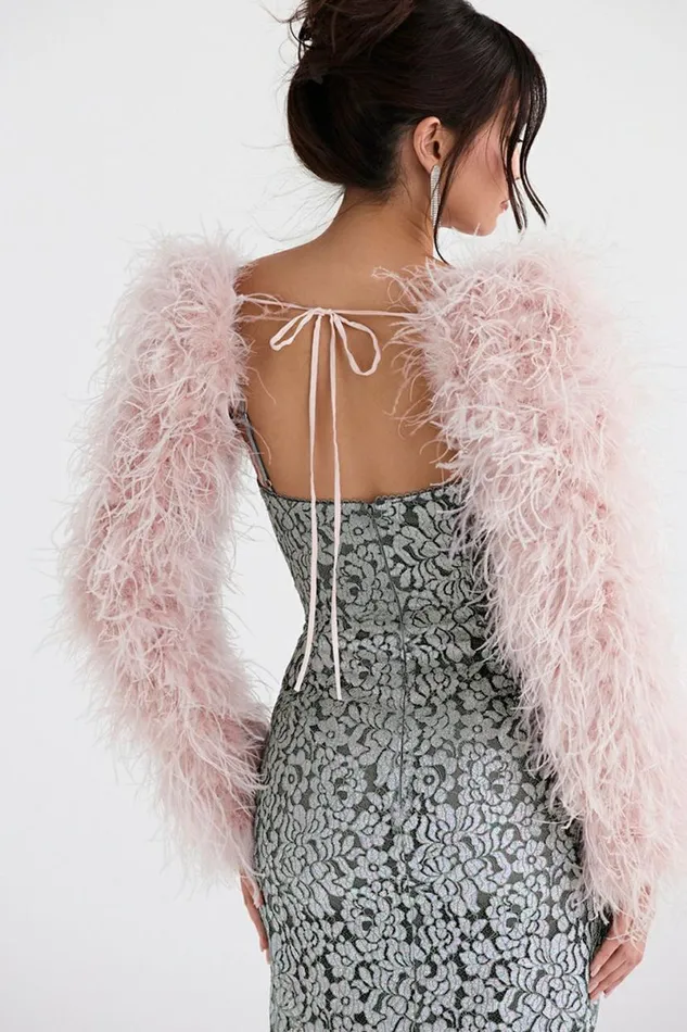 Women Ash Soft Pink Marabou Sleeve Jacket House Of CB Outerwear