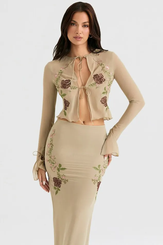 Women Asra Artichoke Floral Tie Front Top House Of CB Tops