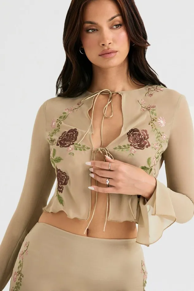 Women Asra Artichoke Floral Tie Front Top House Of CB Tops